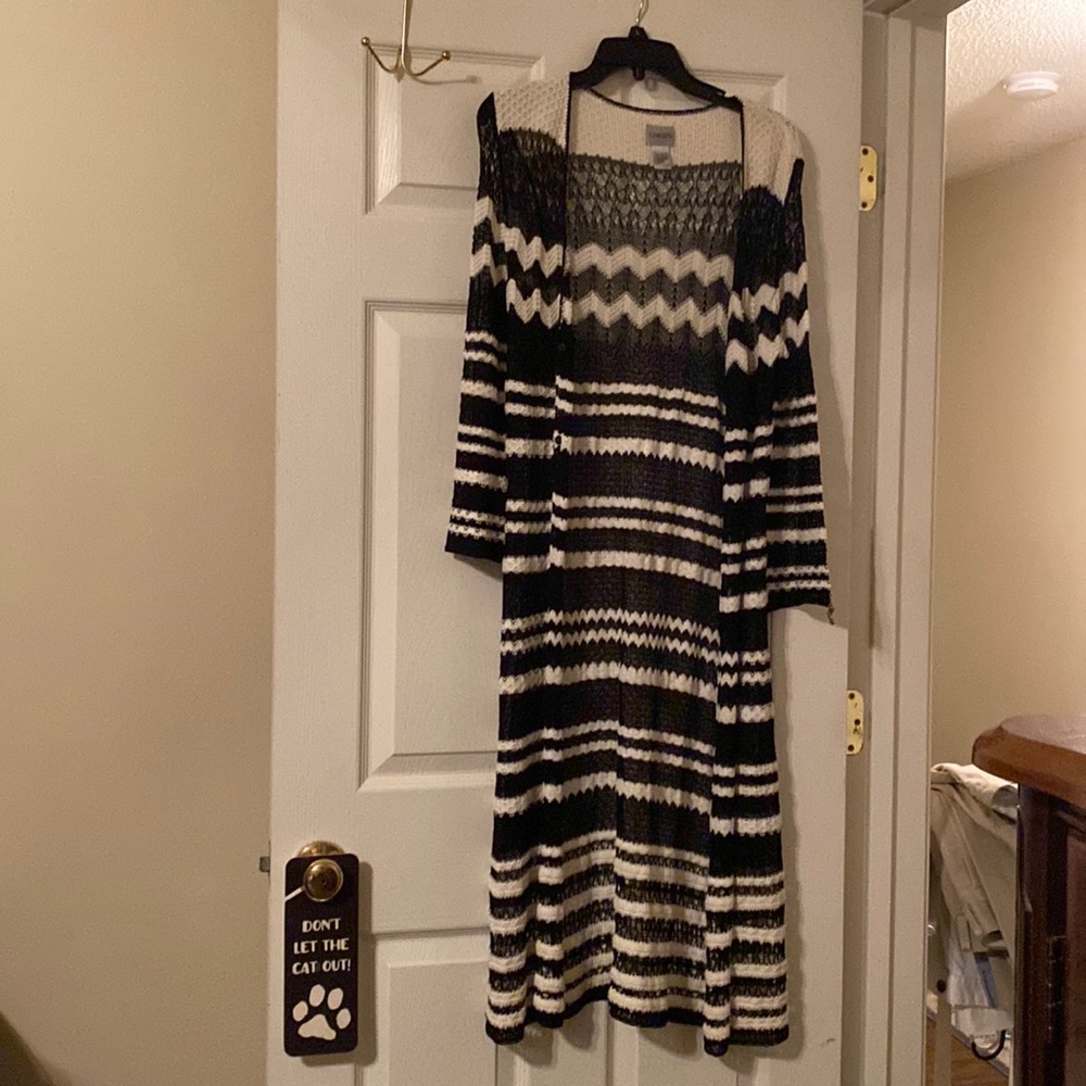 Long black and white cardigan